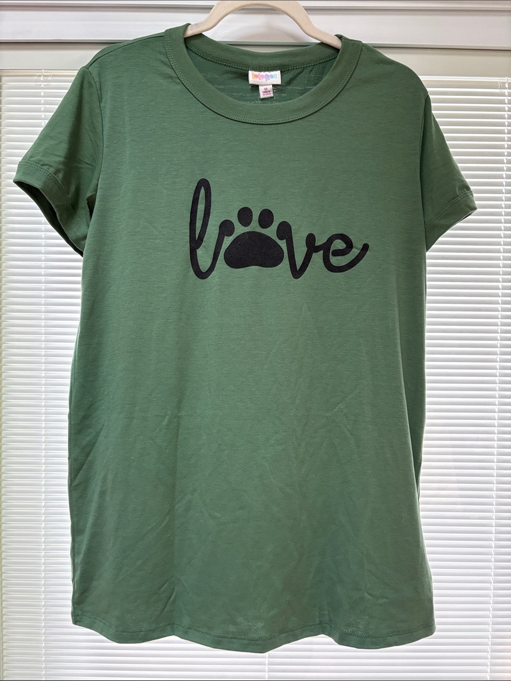 LuLaRoe Green Graphic Tee with Black Paw Heart